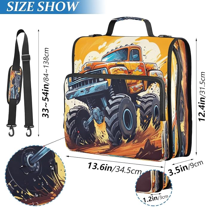 Zipper Binder Bag 3 Ring File Folder Portfolio Organizer Zippered Binder Bags with Strap Fits Laptop Women Men