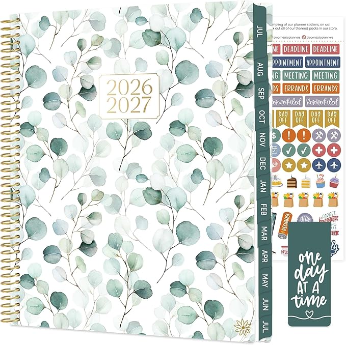 bloom daily planners 2026-2027 Planner (8.5” x 11") 13 Month Academic Organizer (July 2026 - July 2027) - Weekly & Monthly Agenda Book with Stickers & Tabs - Boho Greenery