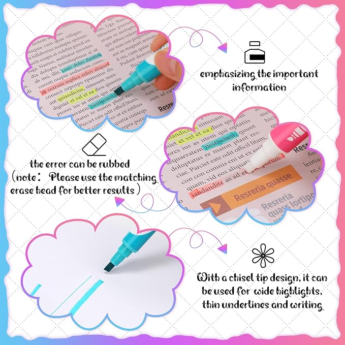 Zhehao 20 Pcs Erasable Highlighters Set, 10 Assorted Pastel Colors