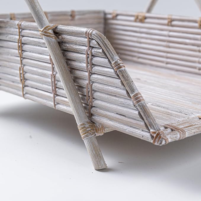 Rattan Inbox Tray for Desk, Made in Indonesia – 14x10.5x3.5 inch Handwoven Basket Organizer, Single Letter Tray with Sturdy Frame, Decorative Wicker Paper Holder (White Wash)