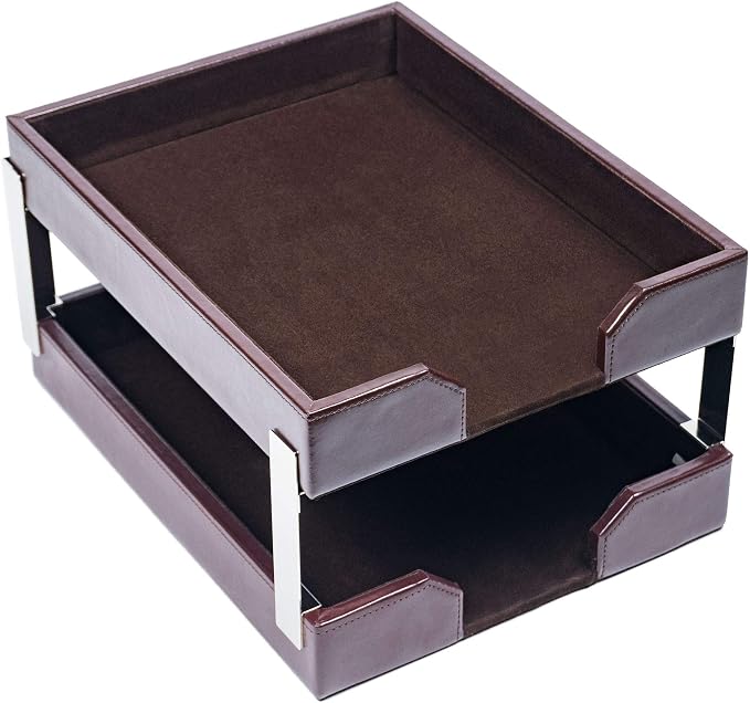 Dacasso Dark Brown Bonded Leather Double Letter Trays