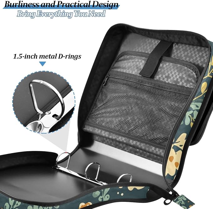 3 Ring Zipper Binder with Shoulder Strap Jack Russell Meadow Pattern 1.5 inch Binders Keeper Large Capacity Multi Pockets for School Office Supplies