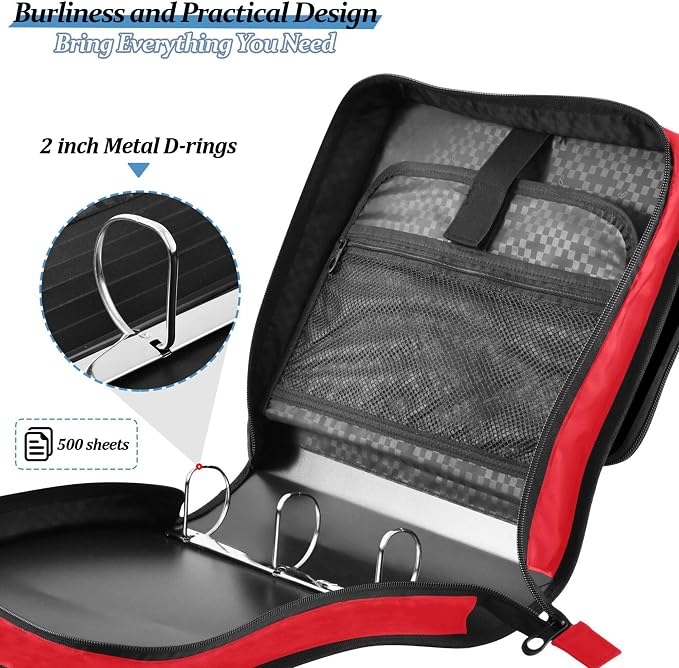 Fisyme Flag of Kingdom Norway Zipper Binder 3 Ring with Zipper and Shoulder Strap Large Capacity Multi-Pocket Binder Organizer