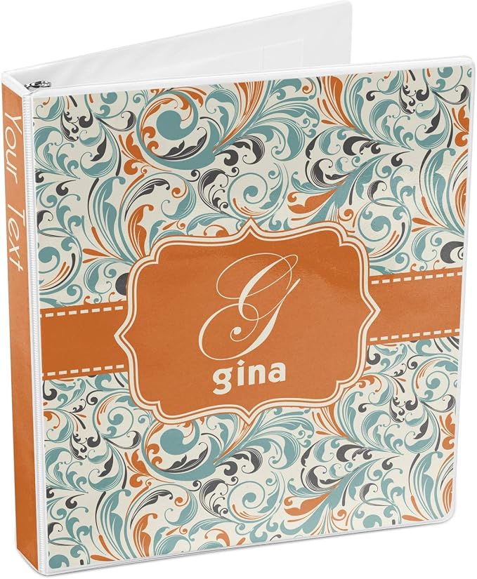 Personalized Orange & Blue Leafy Swirls 3-Ring Binder - 1 inch