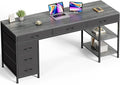 Huuger Computer Desk with 6 Drawers, Office Desk with Shelves, Reversible Gaming Desk, Corner Desk with Storage, Work for Home Office, Study, Living Room, 63inch, Grey