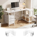 Alpen L Shaped Gaming Desk with Power Outlets, 55 Inch Computer Desk with 3 Drawers and Shelves, Corner Desk for Gaming, Study Writing PC Table with Storage and Reversible Shelf, White