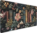 Dark Academia Desk Mat, Floral & Book Pattern XXL Mouse Pad with Anti-Slip Base & Stitched Edges, Large Desk Pad for Computer Keyboard, Office & Home Decor for Women