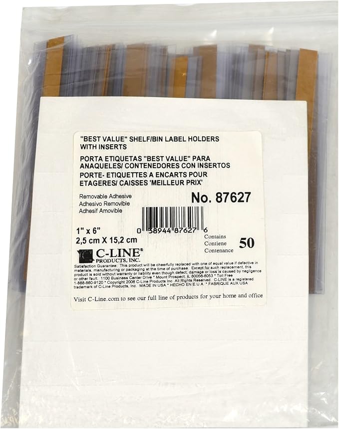 C-Line Self-Adhesive Label Holders, Top Load, 1 X 6, Clear, 50/pack