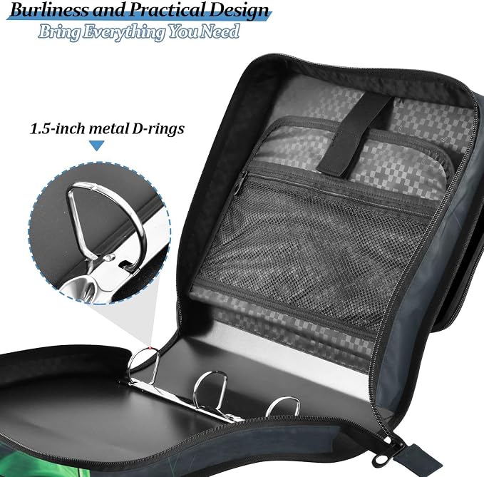 3 D-Ring Zipper Binder Bag, Green Hockey Player Sport Removable Binder with Zipper Case Hold 300+ Sheets& 13 Inch Laptop for School Office Supplies Organizer