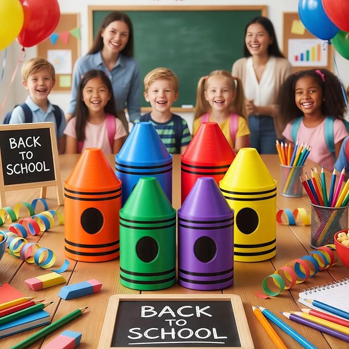 Gueevin 6 Pcs Crayon Holder Organizer with Lid for Classroom Teacher Desk | Back to School Colorful Pen Dispenser, Crayon and Pencil Organizer, Teacher Pencil Holder, for Office Classroom Teacher Gift