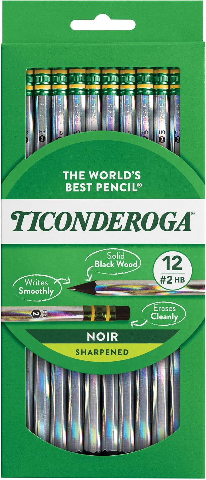 Ticonderoga Noir Wood-Cased Pencils, Pre-Sharpened, #2 HB, Holographic (Pack of 6, 72 Count Total)