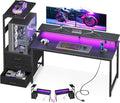 AODK 63 inch Gaming Desk with PC Display Stand, Reversible Steel Wood Computer Desk for Gaming Setup, Tiered Design to Show Off Your PC Tower & Accessories, Black