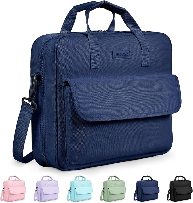 Sooez Zipper Binder Bag, 3 Inch 3 Ring Binder with D-Ring, Holds 900 Sheets | Cute School Binder with Shoulder Strap & Handle, Multi-Pocket Organizer for Middle School College Office Supplies, Navy Blue