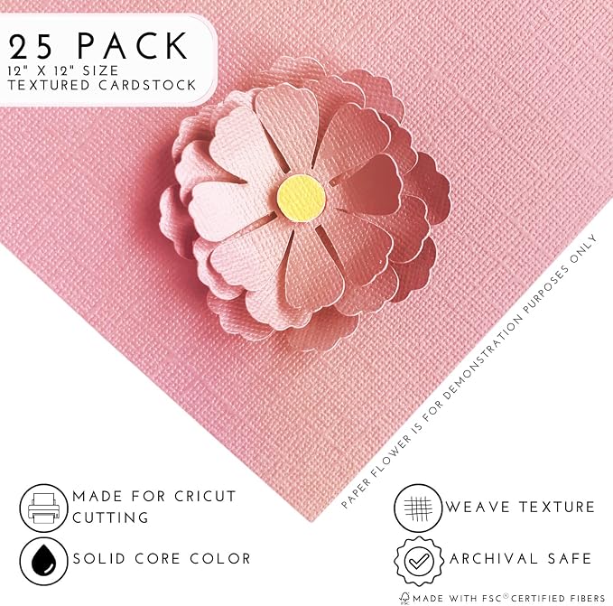 Pink Champagne—12x12 Textured Cardstock | 80lb Textured Pink Scrapbook Paper | Premium Cardstock for Cricut Cutting | 25 Sheets