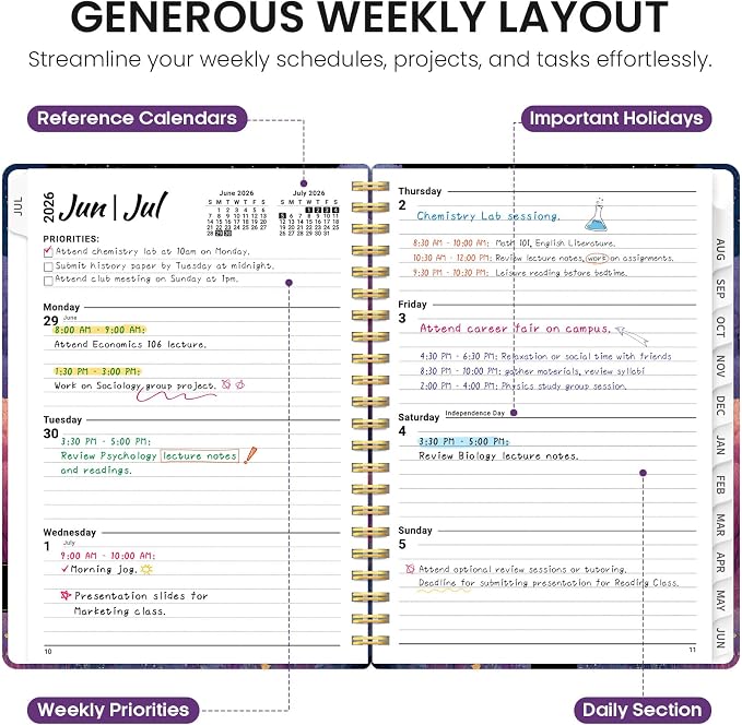 Academic Planner 2026-2027, Jul 2026-Jun 2027 Monthly & Weekly Planner