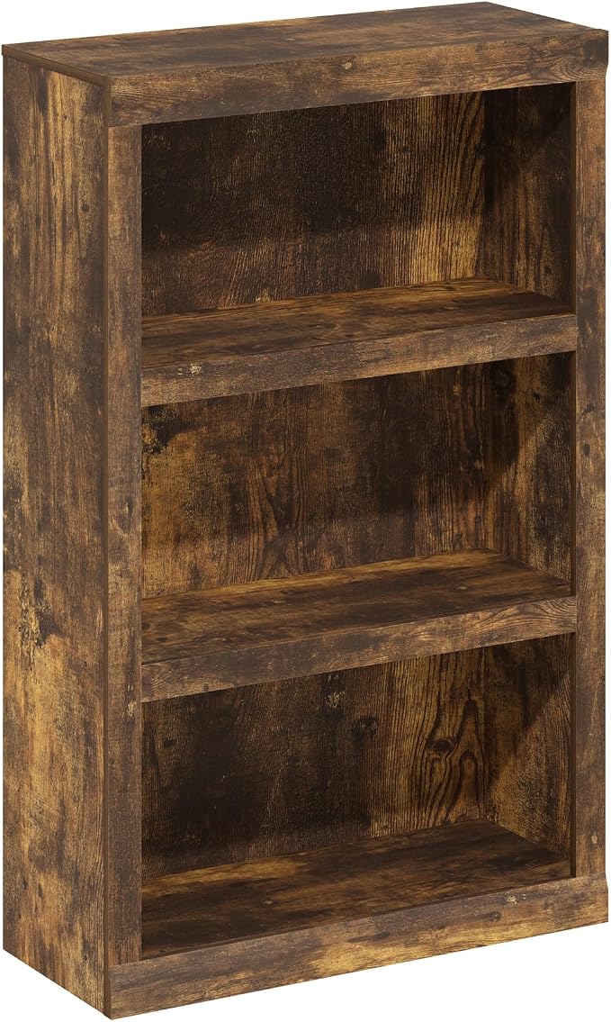 Furinno Rail Book Shelf, 3-Tier Classic Style Bookshelf, Bookcase with Open Shelf, 10.1 x 24.6 x 39, for Organization and Storage, for Living Room, Bedroom, Home Office, Amber Pine