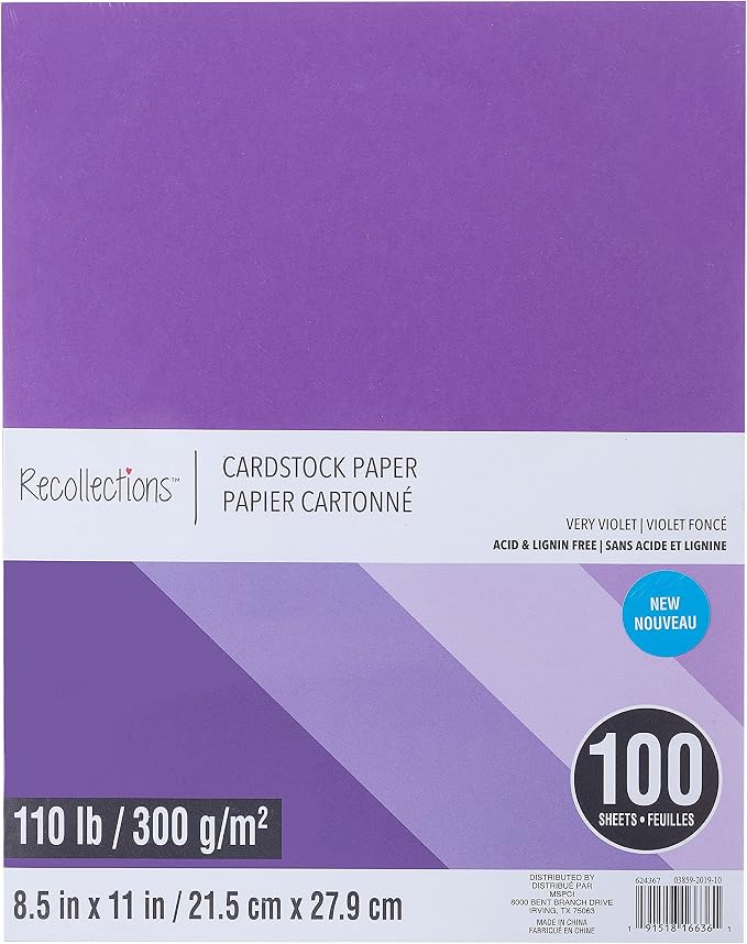 Recollections 100 Sheets Very Violet 8.5” x 11” Cardstock Paper - Acid and Lignin Free Paper for Scrapbooks, Arts & Crafts - 1 Pack
