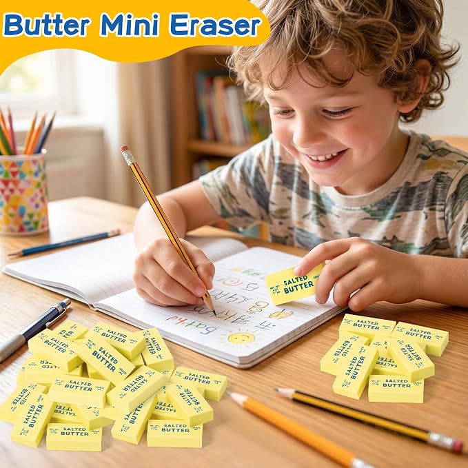 Laffact Butter Mini Eraser Bulk for Kids, 60Pcs Back to School Student Gift