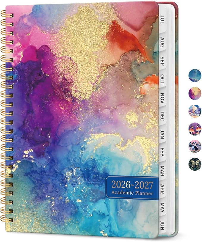 Taja Planner 2026-2027, Jul 2026-Jun 2027 Monthly & Weekly Calendar Planner | 8.5" x 11", Hardcover Academic Calendar, Teacher Student Agenda Book with Tabs, School Office Supplies, Color Splash