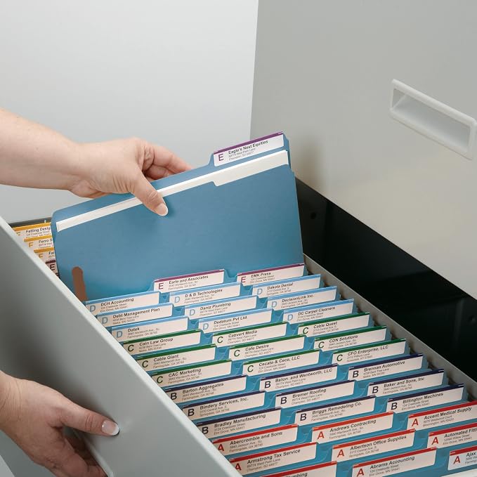 Smead Fastener File Folders, Reinforced 1/3-Cut Tabs, 2 Fasteners, Letter Size, Blue, 50 per Box (12040)