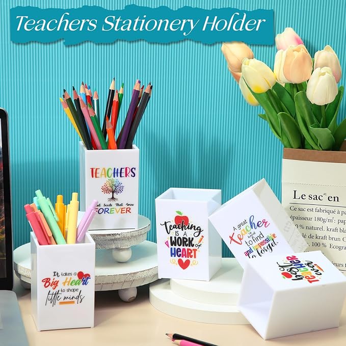 Cholemy 10 Pack Teacher Appreciation Gifts Bulk Pencil Holders Acrylic Pen Holder Desk Organizer Pencil Cup Containers for School Office Home Supplies Christmas Teacher Gifts(White)