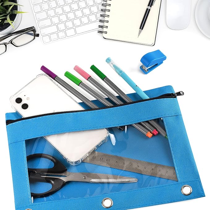 Pencil Pouch for 3 Ring Binder, 72 Pack Zipper Pencil Pouches/Case in Assorted Color, Durable Binder Pencil Pouch/Bag for Office School Supplies (6 Colors)