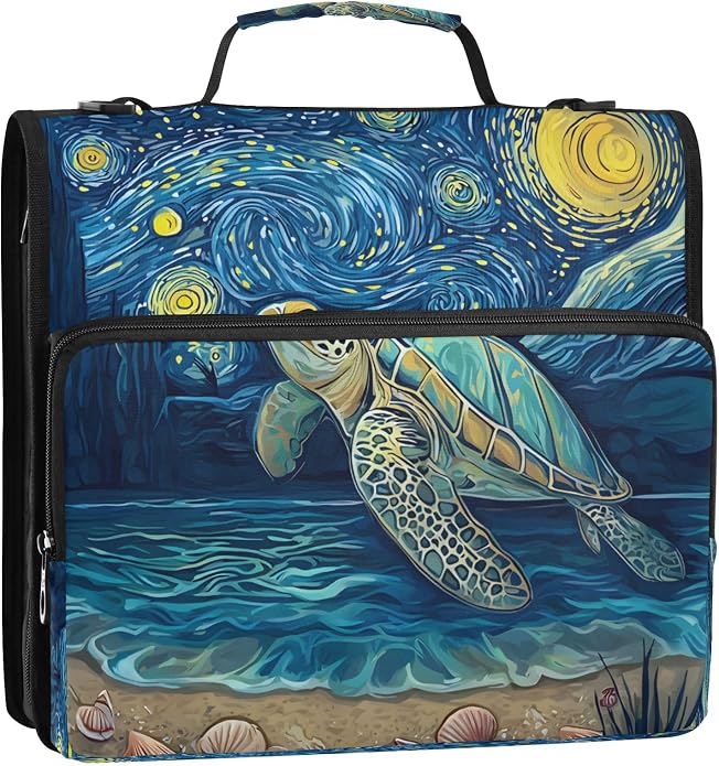 3 Ring Zipper Binder With Shoulder Strap Documents Storage Organizer Green Fire Dragon