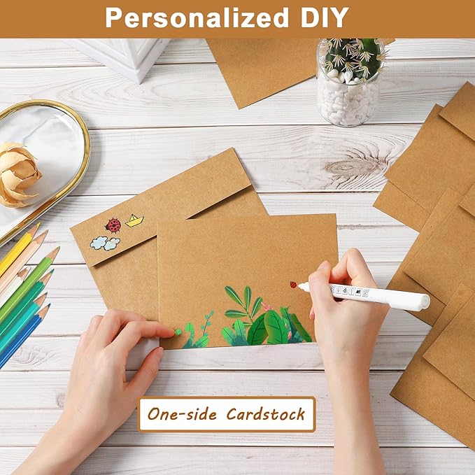 Silunkia 100 Packs Brown Single Panel Blank Greeting Cards and Envelopes 4.25 x 5.5 Heavyweight Flat Cardstock and A2 Envelopes Printable Self Seal for Graduations, Wedding, Thank You Cards