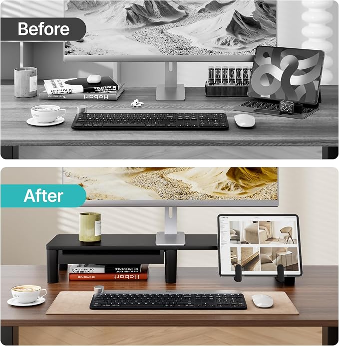 Ergonomic Monitor Stand Riser with Storage Drawer | Computer Riser For PC, Laptop,31.5" desk monitor stand,Desktop Shelf Organizer,For Home Office