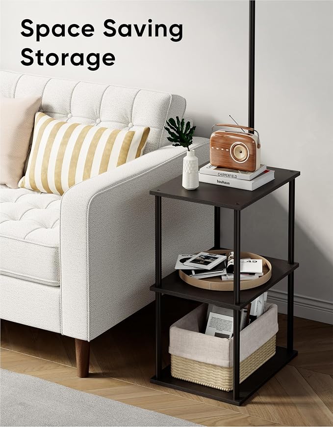 Floor Lamp with Table, Night Stand with Lamp, Narrow Side Table with 3CCT LED Bulb, Small Coffee Table, Modern End Table with Storage Shelves for Living Room Bedroom Home Décor, Black