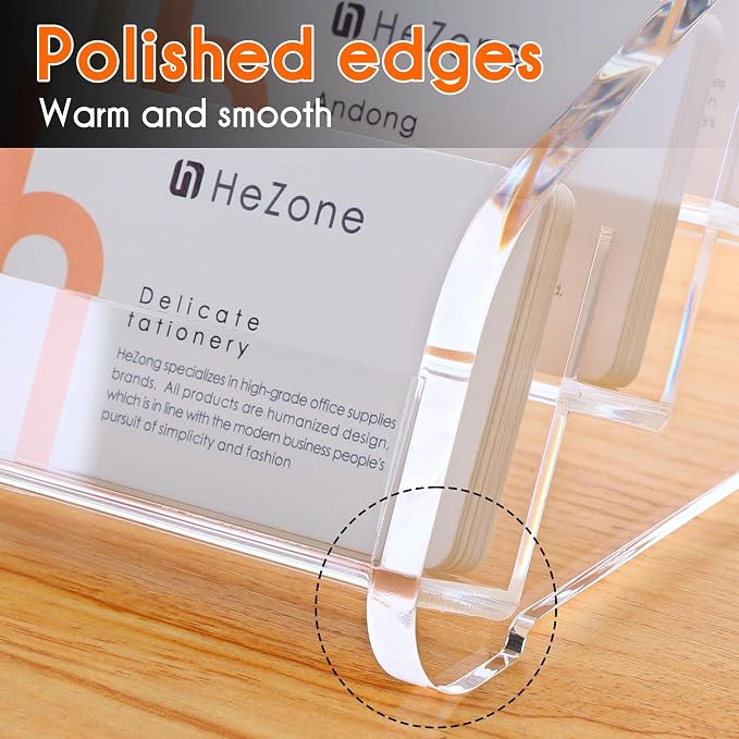 HeZone Business Card Holder for Desk Clear Acrylic Cards Stand Rack Multiple 8 slots 4 Tier, Business Card HolderDisplay for Women and Men Organize 400 Cards (8 Slots)