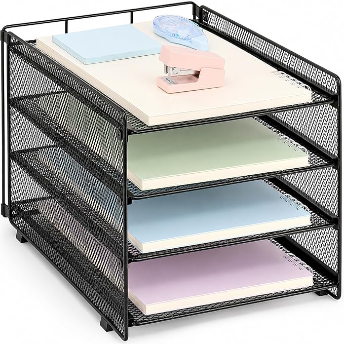 Desk Organizer, 4-Tier Paper Organizer Letter Tray, Black | Desk Organizers and Accessories, Office Desk Accessories & Workspace Organizers, Desktop File Organizer for Office Supplies