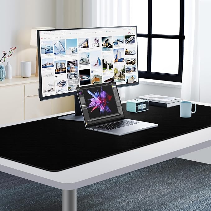 Cacoy 55"x24" Oversized Gaming Mouse Pad Computer Desk Mat for Gamer, Black | XXL Large Mousepad for Full Desk Extended Non-Slip Rubber Base Smooth Tracking Surface and Stitched Edges Keyboard Mouse Mat