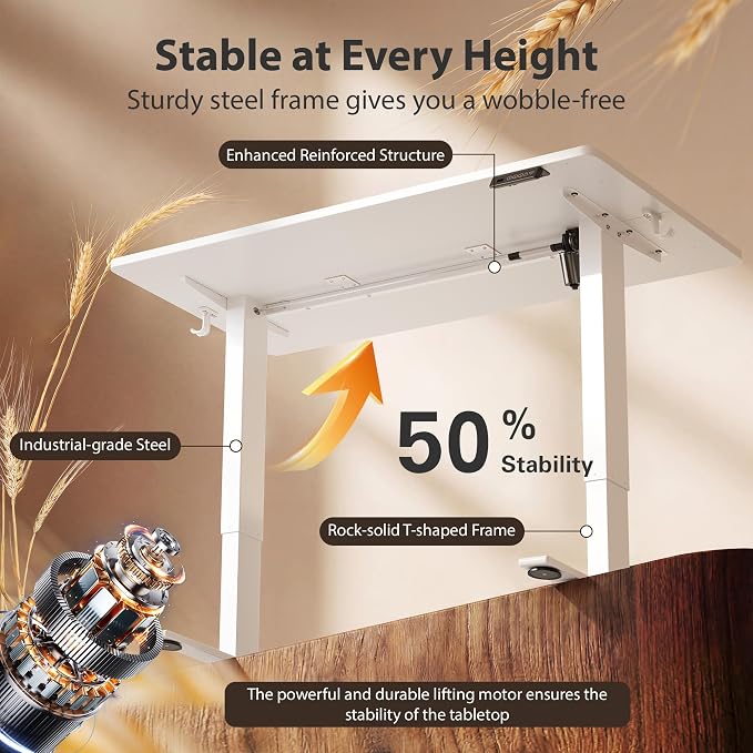 Cubiker Standing Desk, 40x24 Inches Sit Stand Home Office Desk, Electric Stand up Desk, Adjustable Desk with Splice Board, White Frame/White Top