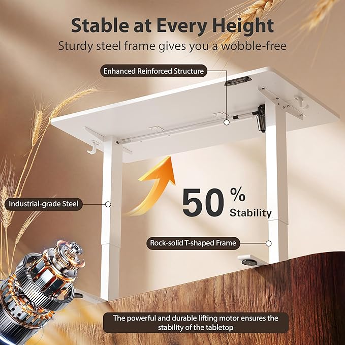 Cubiker Standing Desk, 63x28 Inches Sit Stand Home Office Desk, Electric Stand up Desk, Adjustable Desk with Splice Board, White Frame/White Top