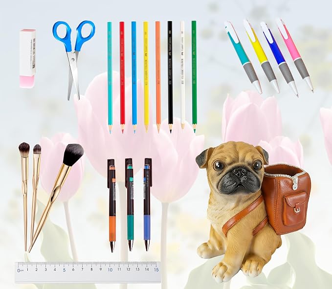 Funny Dog Pen Holder, Pencil Holder for Desk, Pug Gifts for Women Men, Cute Desk Pen Organizer for Home Office School Decoration