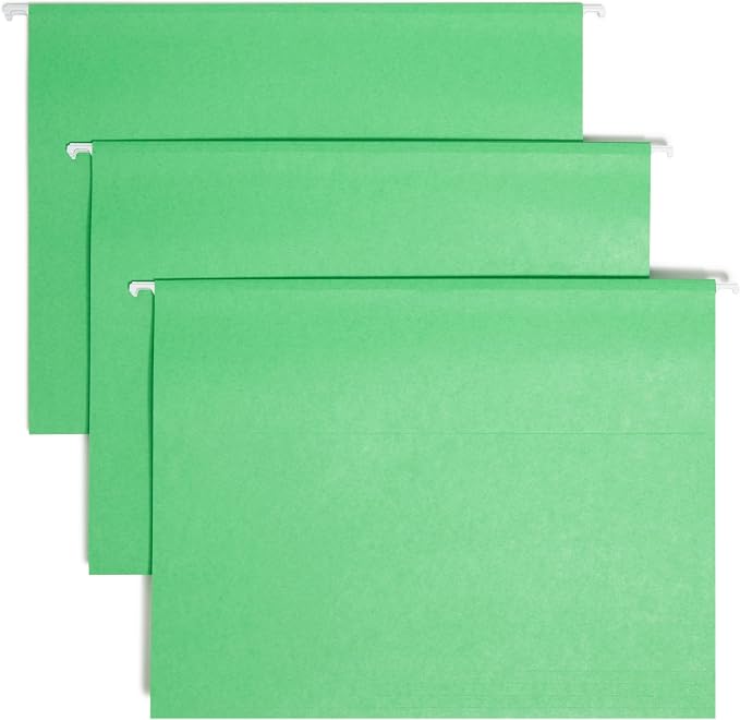 Smead TUFF Hanging File Folder with Easy Slide Tab, 1/3-Cut Sliding Tab, Letter Size, Green, 18 per Box (64042, Rod Color May Vary)