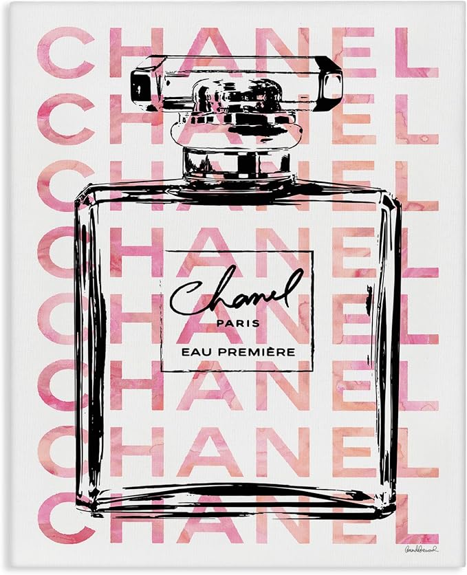 Stupell Industries Glam Perfume Bottle With Words Pink Black Oversized Stretched Canvas Wall Art, Proudly Made in USA | Stupell Industries | 24 x 30 Inches, Easy to Hang and Sturdy, Made in USA, by Amanda Greenwood