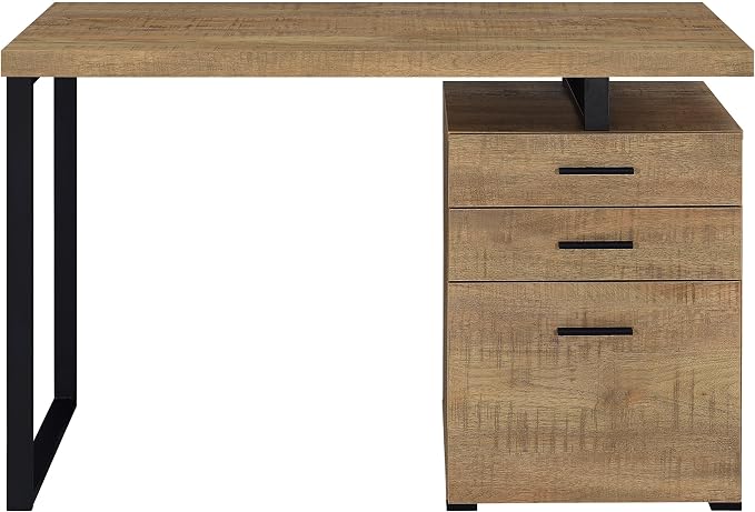 Coaster Home Furnishings - Brennan - Engineered Wood - 47-Inch 3-Drawer Computer Desk with File Cabinet and Open Metal Leg - Home Office - Mango and Black - 800787