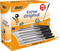 BIC Cristal Original Ballpoint Pens, Every-Day Biro Pen, Fine Point (1.0mm), Ideal for School, Black Ink, 100 Count (Pack of 1)