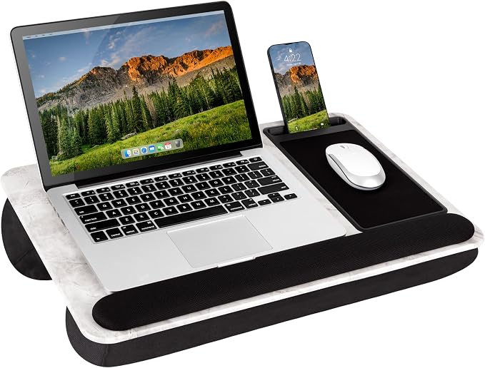 LAPGEAR Home Office Pro Lap Desk – White Marble, Fits 15.6” Laptops
