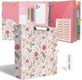 3 Ring Binder 2 Inch for Letter Size 8.5" x 11" Paper, Clipboard Binder with 5 Tabbed Dividers with Pockets, Plastic Folder and 40 Divider Stickers, School and Office Supplies, Pink Flowers