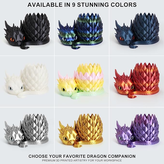 3D Printed Dragon Pencil Holder for Desk, Removable Dragon Egg Pen Holder, Cute Pencil Cup Desk Organizer for Pens, Pencils, Paper Clips, Makeup Brushes, Fantasy Desk Decor Gift for Kids