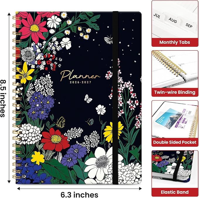 Taja Planner 2026-2027, Jul 2026-Jun 2027 Monthly & Weekly Calendar Planner | 6.3" x 8.5", Hardcover Academic Calendar, Teacher Student Agenda Book with Tabs, School Office Supplies, Night Garland