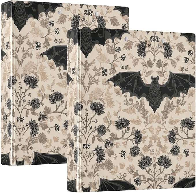 Gothic Bat Round Ring Binders Floral (7) 1.5 Inch 3 Ring Binder with Clipboard Holds 200 Sheets Office Home School