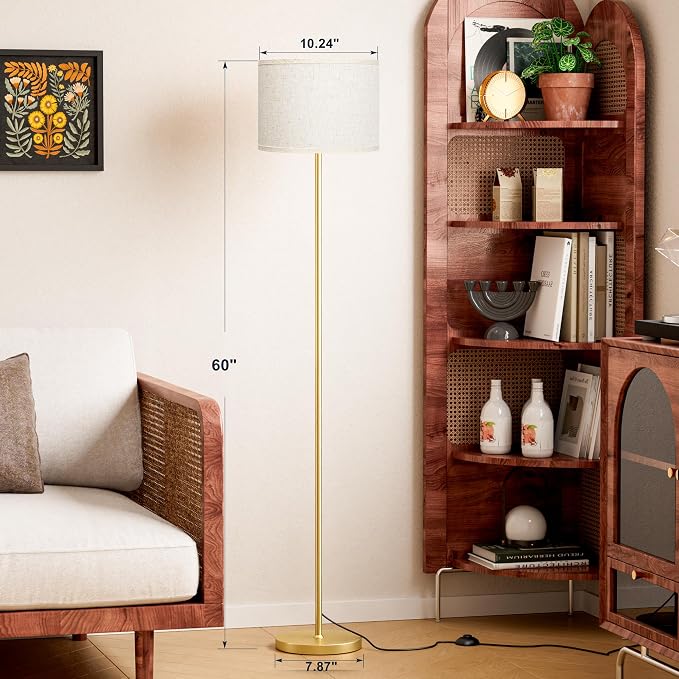 60'' Modern Floor Lamp with Shade, Tall Lamps for Living Room, Bedroom, Office, Dining Room, Beige Shade with Gold Pole(Without Bulb)
