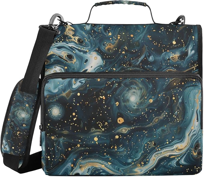 ALAZA Dark Blue Marble Zipper Binder 1.5 inch 3 Ring Binder Organizer with Shoulder Strap and Handle for Home Office Work