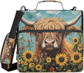 ATTX Sunflowers Highland Cow Zipper Binder with Adjustable Padded Strap - 3 Ring 500 Sheet Capacity Binder Bag with Multi-Pocket Organizer, Fits 12 Inch Laptop