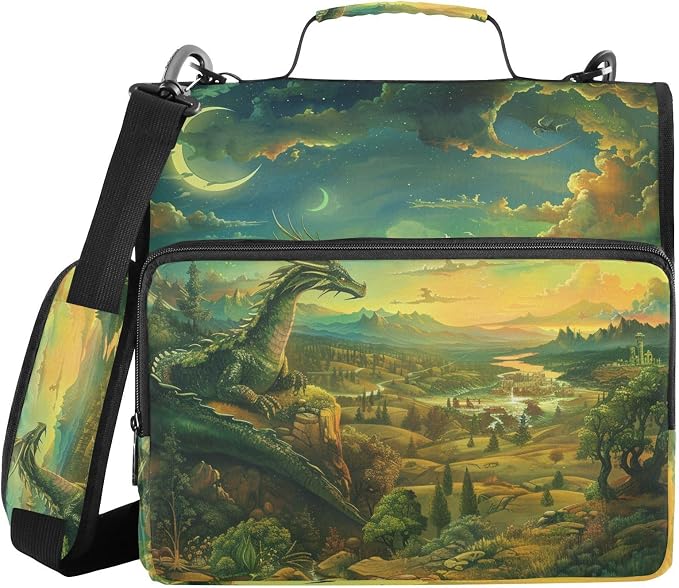ALAZA Dragon in Landscape Zipper Binder 1.5 inch 3 Ring Binder Organizer with Shoulder Strap and Handle for Home Office Work