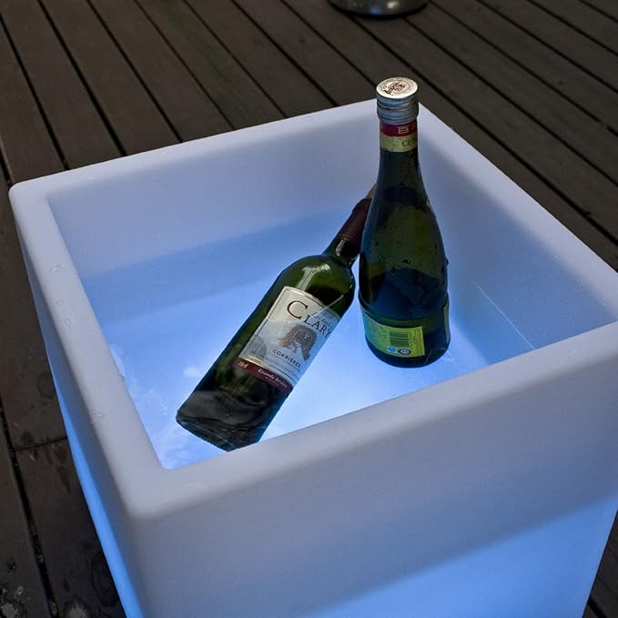 Mr.Go 16" Hollow LED Light Cube, RGB Glowing Storage Container & Ice Bucket | Adjustable RGB Lighting Effects, IP65 Waterproof Multi-Use Cube as Plant Pot, Side Table, Party Decor Indoor & Outdoor Events